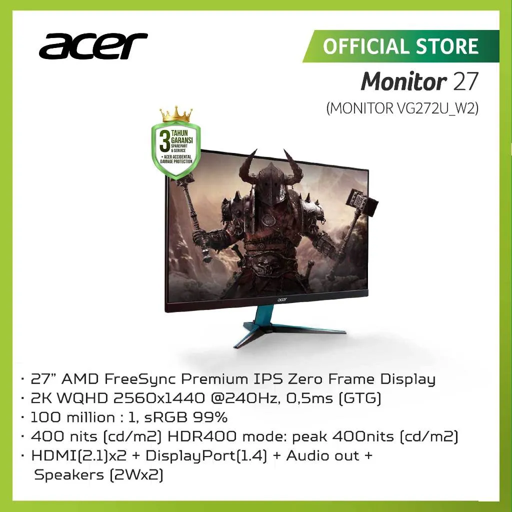 ACER MONITOR GAMING 27INCH NITRO VG272U_W2 | 2K 240HZ