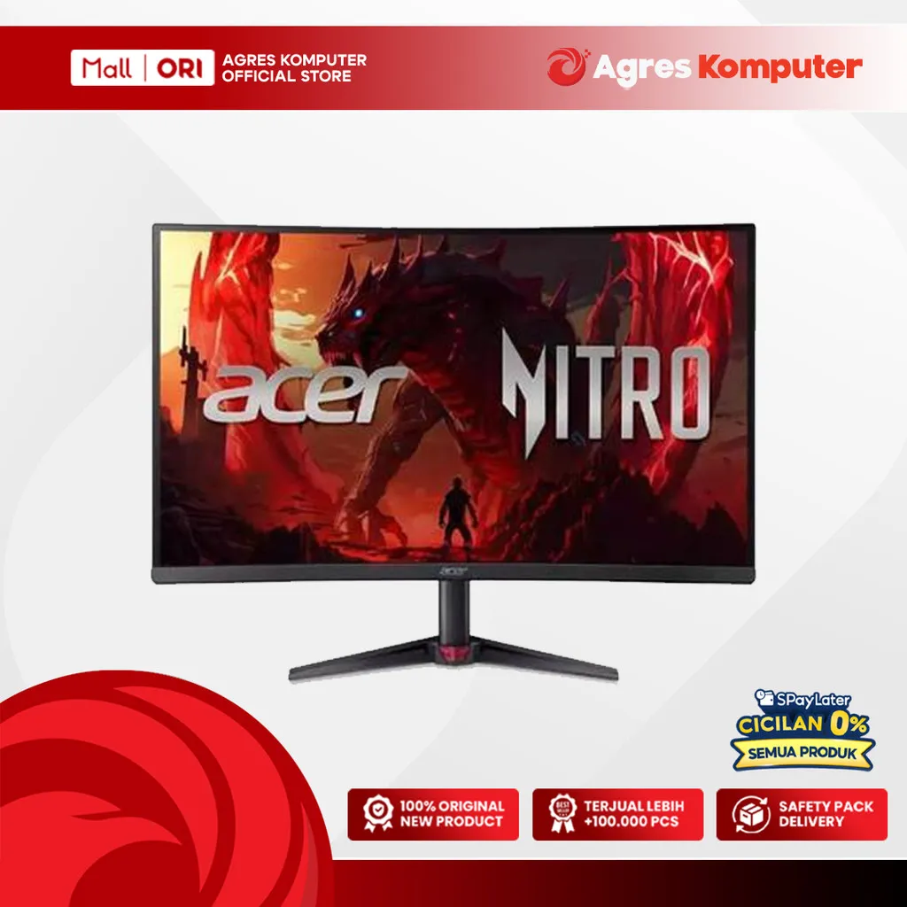 ACER MONITOR CURVED GAMING 27 INCH ED273U P2 VA 2k QHD 1440P 1MS 180HZ HDR10 DP+HDMI SPEAKER ERGONOMICS 3Y SERVICE + 1Y AADP