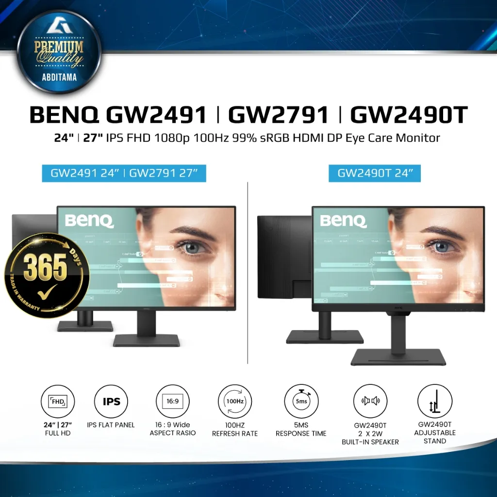 BenQ GW2491 24" | GW2490T Ergo Speaker | GW2791 27" IPS FHD 1080p 100Hz 99% sRGB HDMI DP Eye-Care