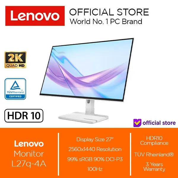 Monitor LED Lenovo L27q-4A 27" QHD IPS 100Hz 1ms HDMI 99%sRGB Eye Caring