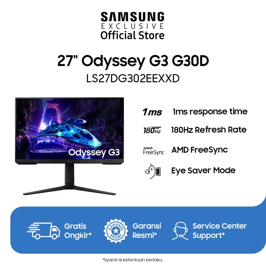 Samsung Monitor Odyssey 27" G3 G30D FHD 180Hz Gaming Monitor - LS27DG302EEXXD