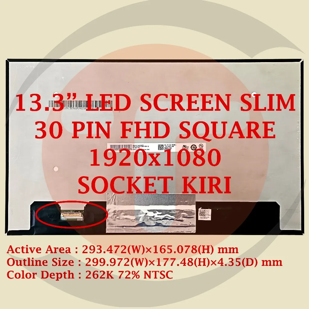 LCD LED Untuk DELL LATITUDE 7380 7390 E7380 E7390 13.3" SLIM 30 PIN FHD 1920x1080 SQUARE B-LEFT (Socket Kiri ) LP133WF4-SPD1 LP133WF4 (SP)(D1) LP133WF6((SP)(D2) LP133WF6-SPD2 B133HAK01.4 NVT133FHM-N4A B133HAN04.6