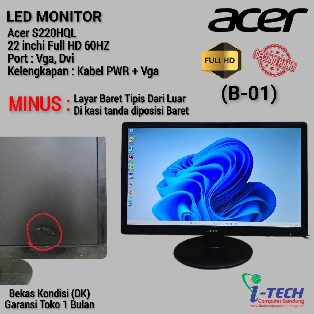 LED MONITOR ACER | SAMSUNG | DELL | LG | 20" 22" 23" 24" INCH HD/FULL HD (Grade B) ( MINUS)