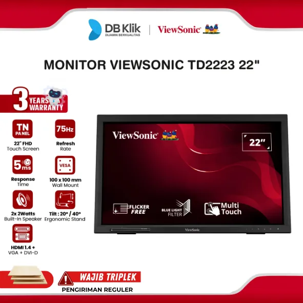 Monitor ViewSonic TD2223 22" FHD TN 75Hz 5ms Built in Speaker Touch Screen HDMI VGA