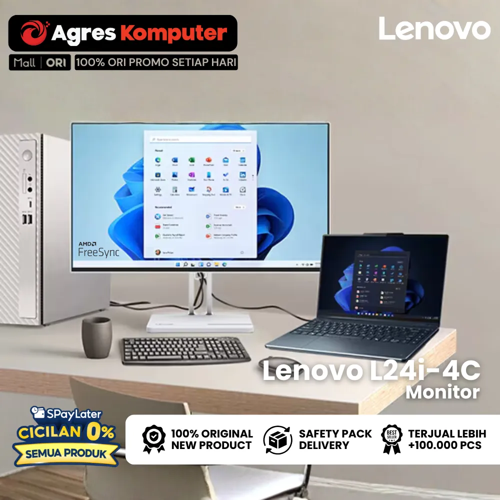 LENOVO MONITOR 24 INCH L24I-4C IPS FHD 1080P 1MS 144HZ AMD FREESYNC TILT SPEAKER SILVER 3Y