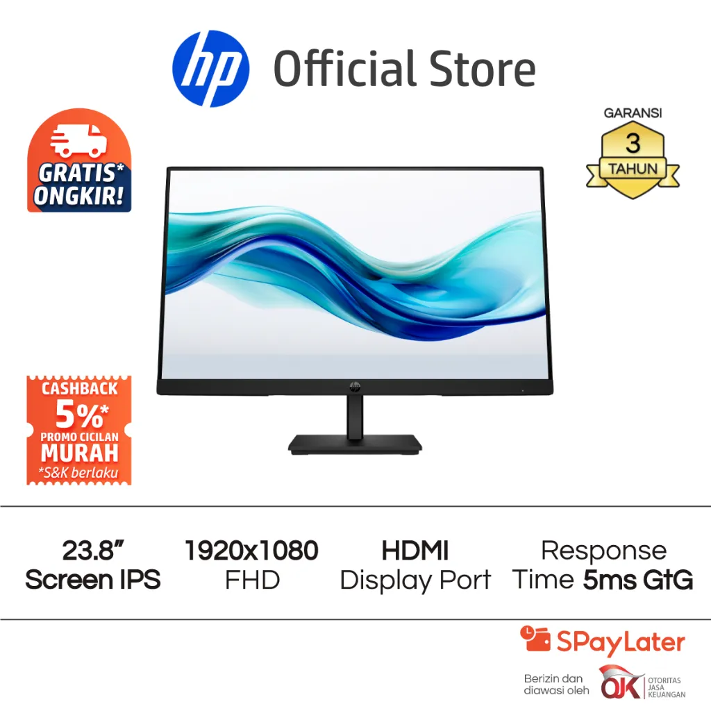 Monitor HP 324pf FHD 23.8 Inch 1920 x 1080 100 Hz 5ms GtG HDMI Display Port Garansi 3 Tahun Promo Murah Gratis Ongkir Official