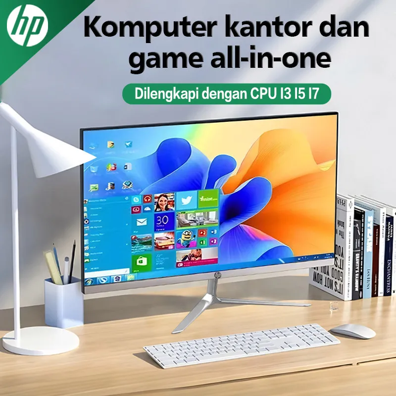 HP Komputer PC All in One,Intel i3 i5 i7,19 22 24 27 Inch All-in-one pc HD baru yang sangat tipis, SSD DDR4 WIFI Bluetooth W10 11 mouse keyboard Office Cocok untuk berbagai skenario,Pengemasan dan transportasi bingkai kayu, garansi 5 tahun.