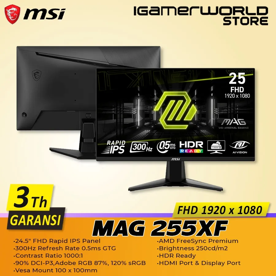 MSI MAG 255XF / MAG255XF 24.5 Inch FHD 300Hz 0.5ms Rapid IPS HDR Gaming Monitor