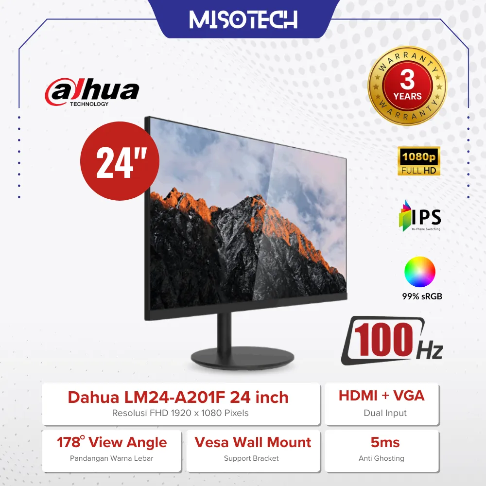 Dahua DHI-LM24-A201F Monitor LED 24 Inch FHD 100Hz HDMI Panel IPS