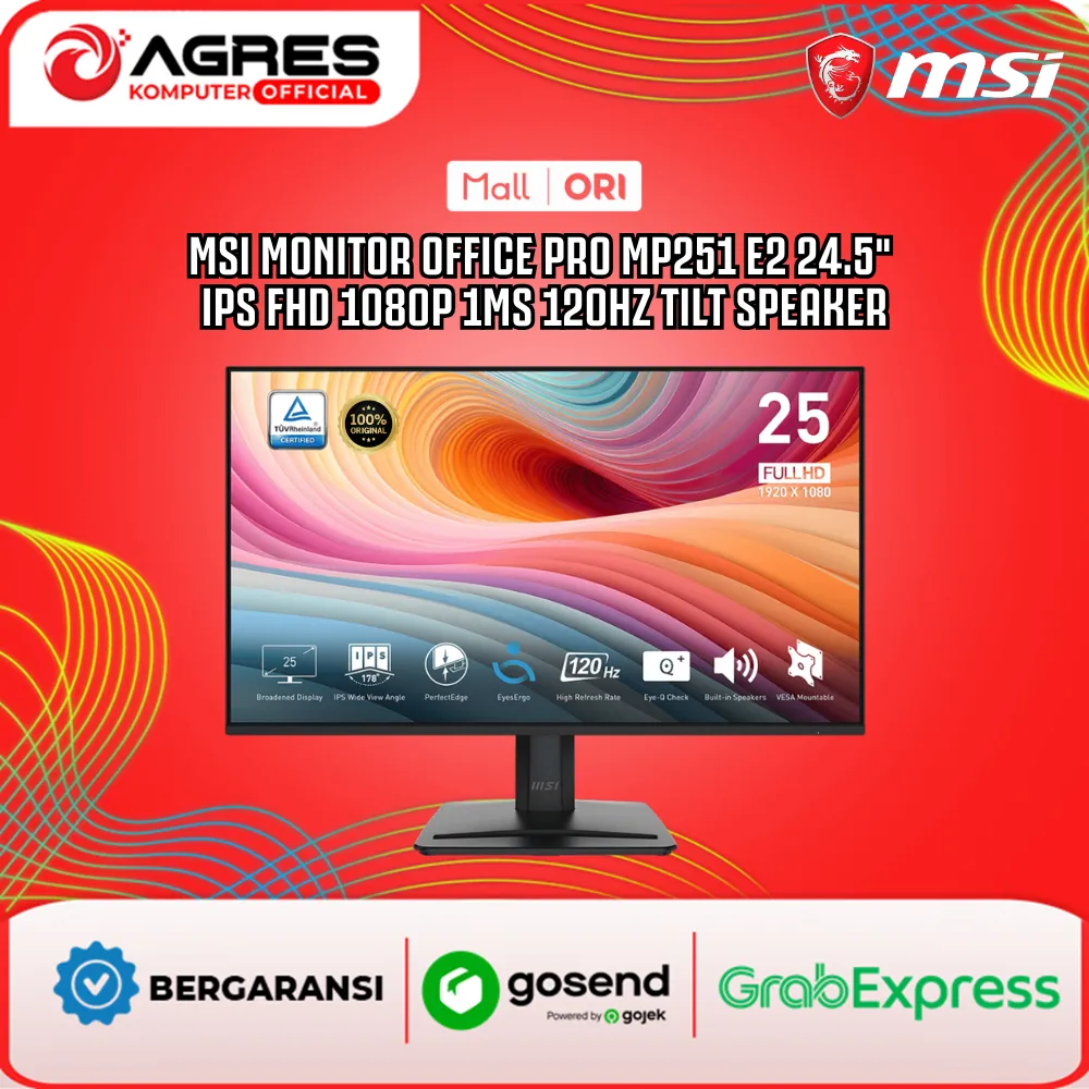 MSI MONITOR 25 INCH OFFICE PRO MP251 E2 IPS FHD 1080P 1MS 120HZ SPEAKER 3Y