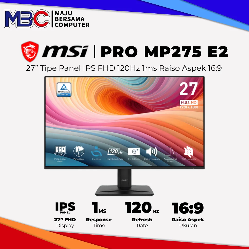 LED MSI PRO MP275 E2 + Speaker IPS 120hz 1ms - Monitor Layar 27' 27" 27Inch 27 inch 27" 27'
