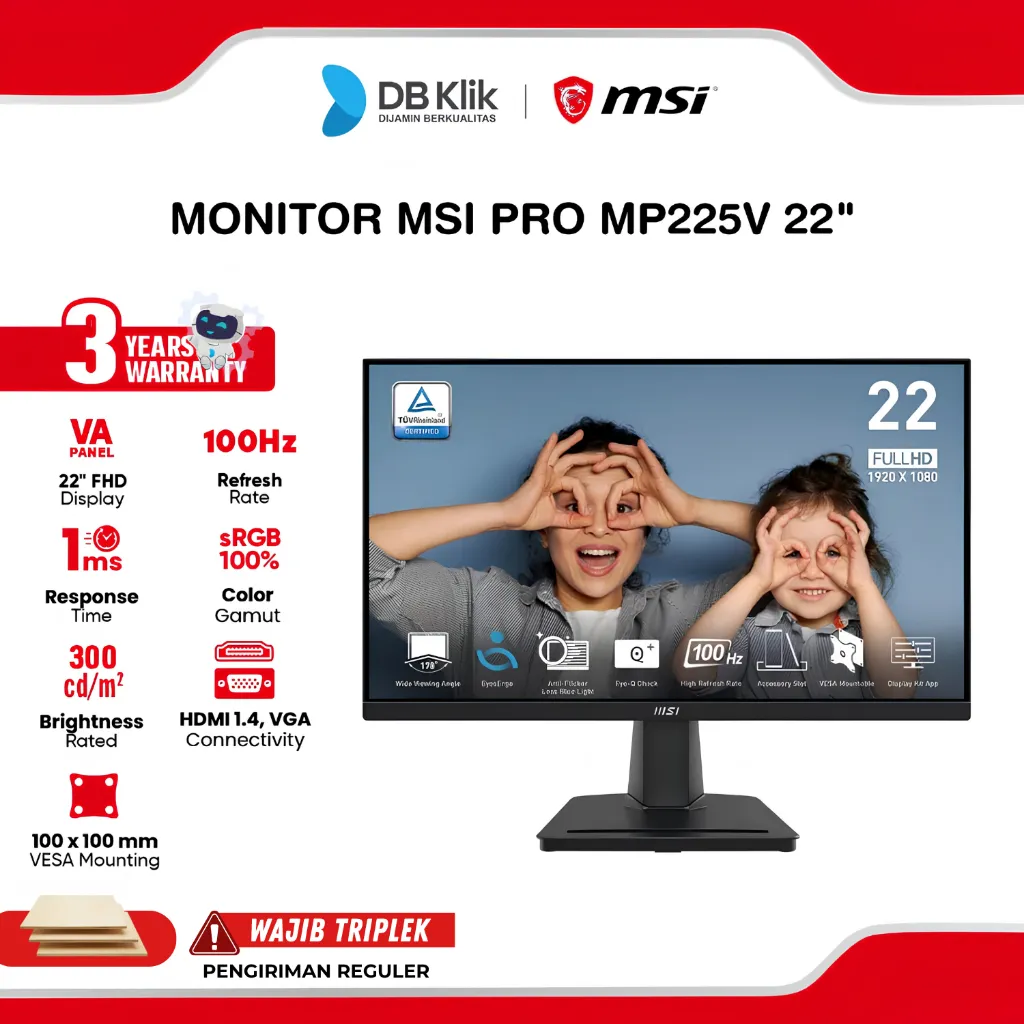 MSI PRO LED Monitor MP225V 22" VA FHD 100Hz 1ms Adaptive Sync HDMI VGA