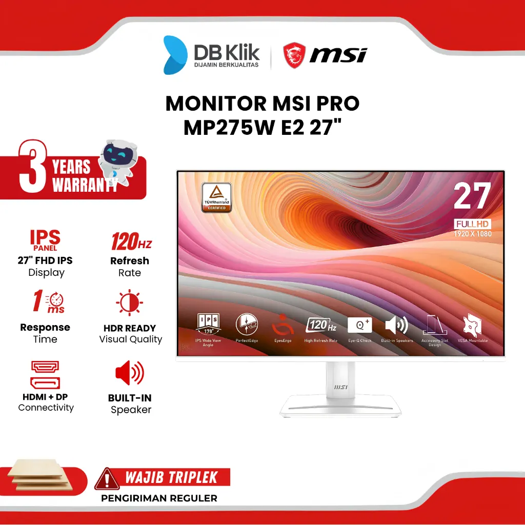 Monitor MSI PRO MP275W E2 27" FHD IPS 120Hz 1ms HDR Ready Built in Speaker HDMI DP
