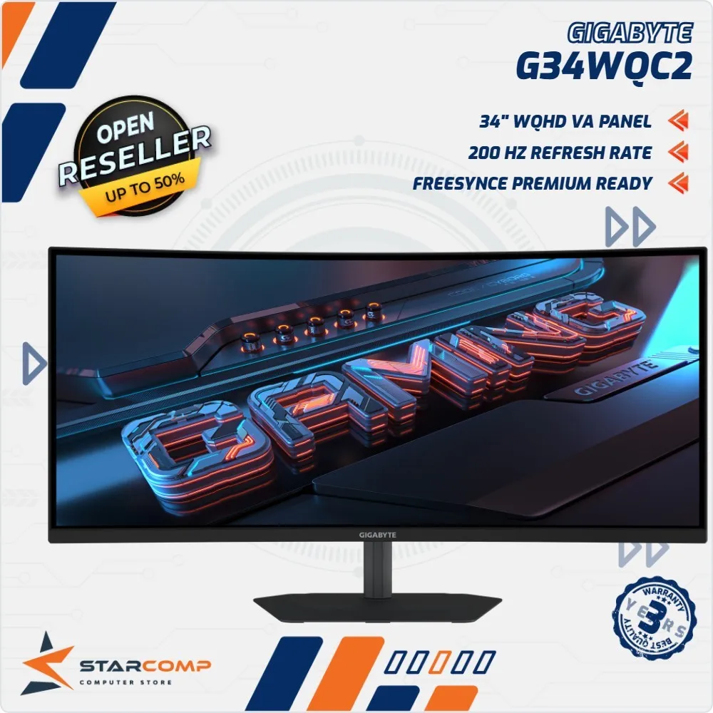 Gigabyte G34WQC2 Monitor LED 34" VA Curved 1500R 1440p WQHD 200Hz