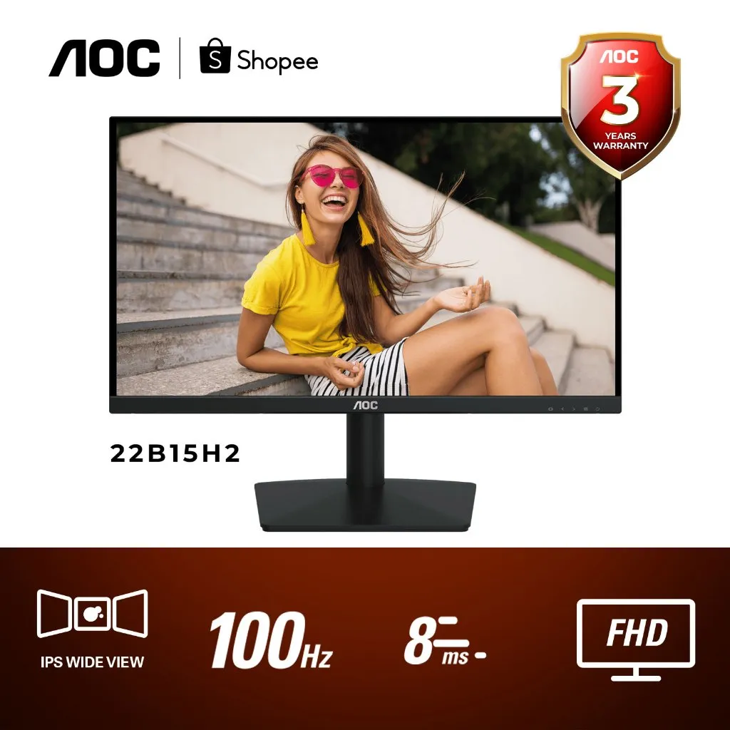 AOC 22B15H2 AdaptiveSync 21.45" 100Hz 1ms IPS FHD 3-Sided Frameless LED Monitor