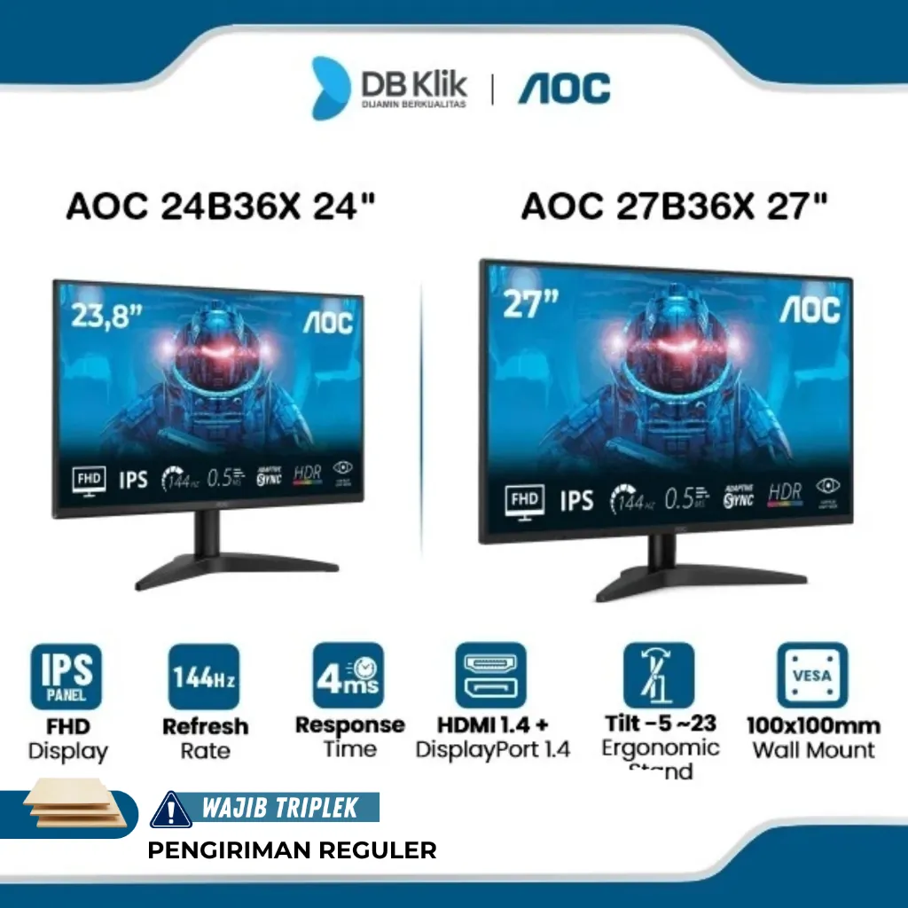 Monitor AOC 24B36X 24" | 27B36X 27" FHD IPS 144Hz 4ms Adaptive Sync HDR10 HDMI DP