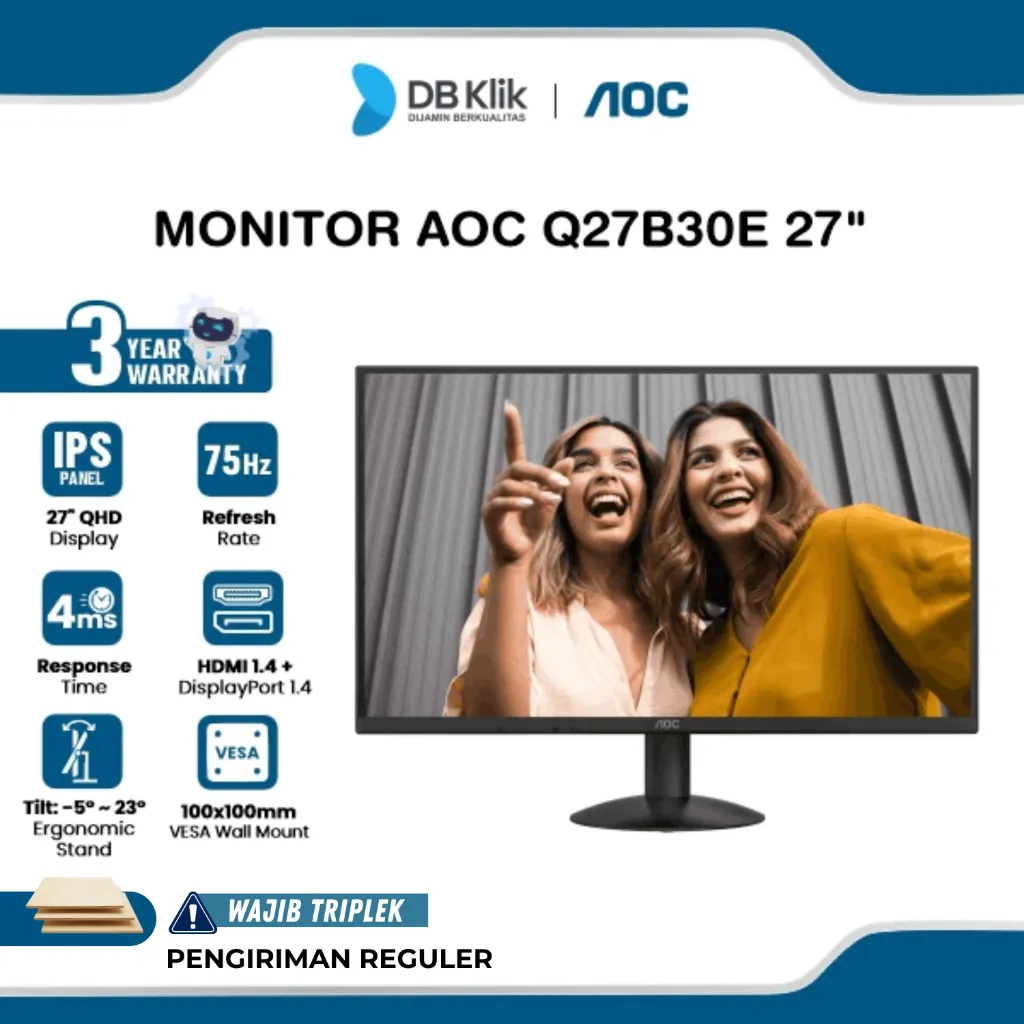 Monitor LED AOC Q27B30E 27" IPS 2K QHD 75Hz 4ms Adaptive Sync HDR10 HDMI DP