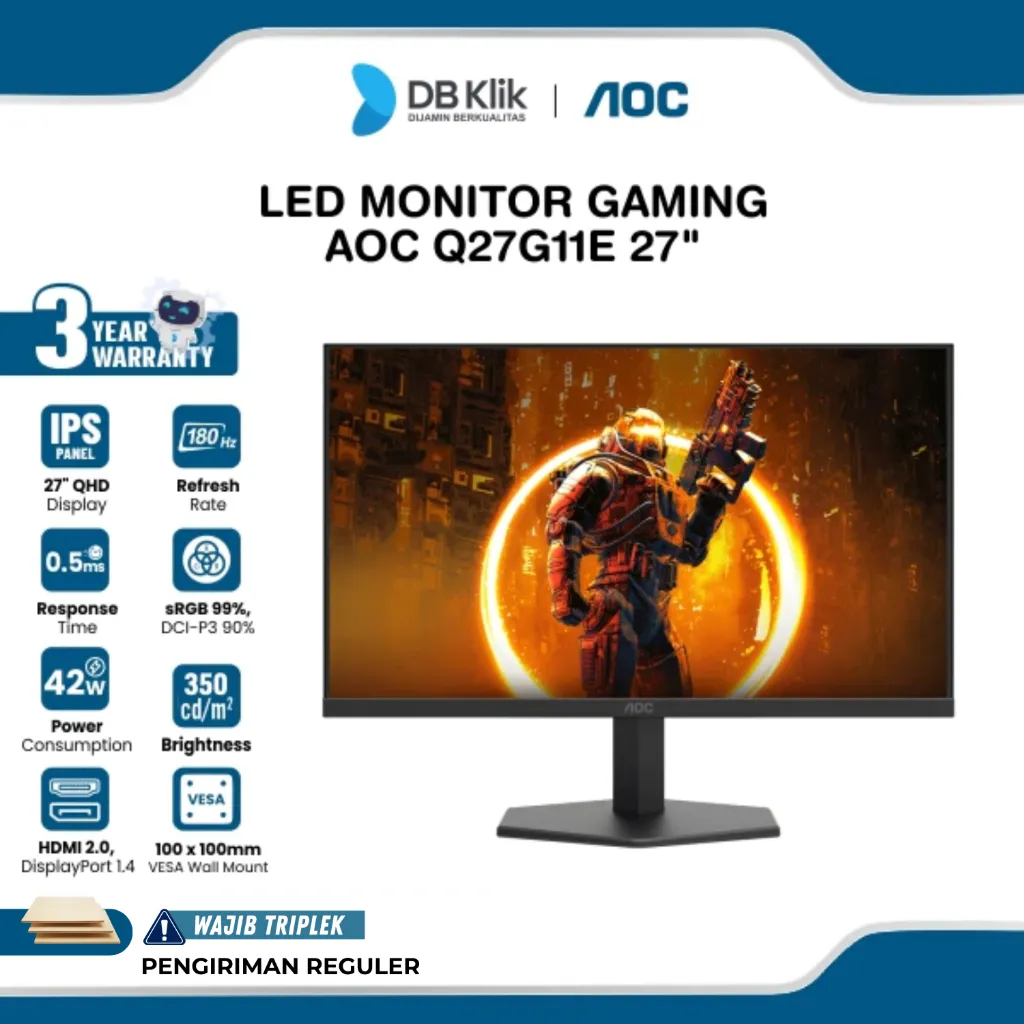 AOC LED Monitor Gaming Q27G11E 27" IPS QHD 180Hz 0.5ms Adaptive Sync HDR10 HDMI DP