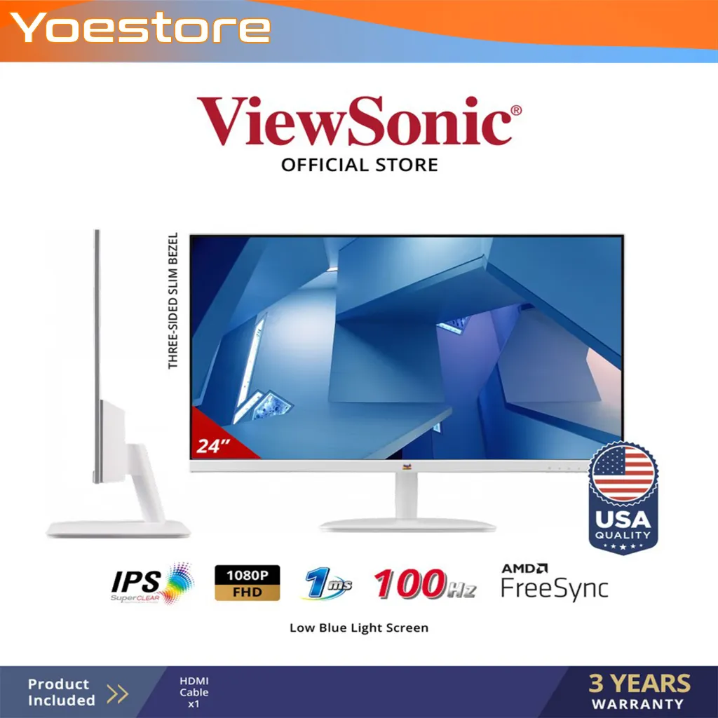 ViewSonic 24 inch IPS Monitor VA2432-H-W2 - White Frameless 100Hz