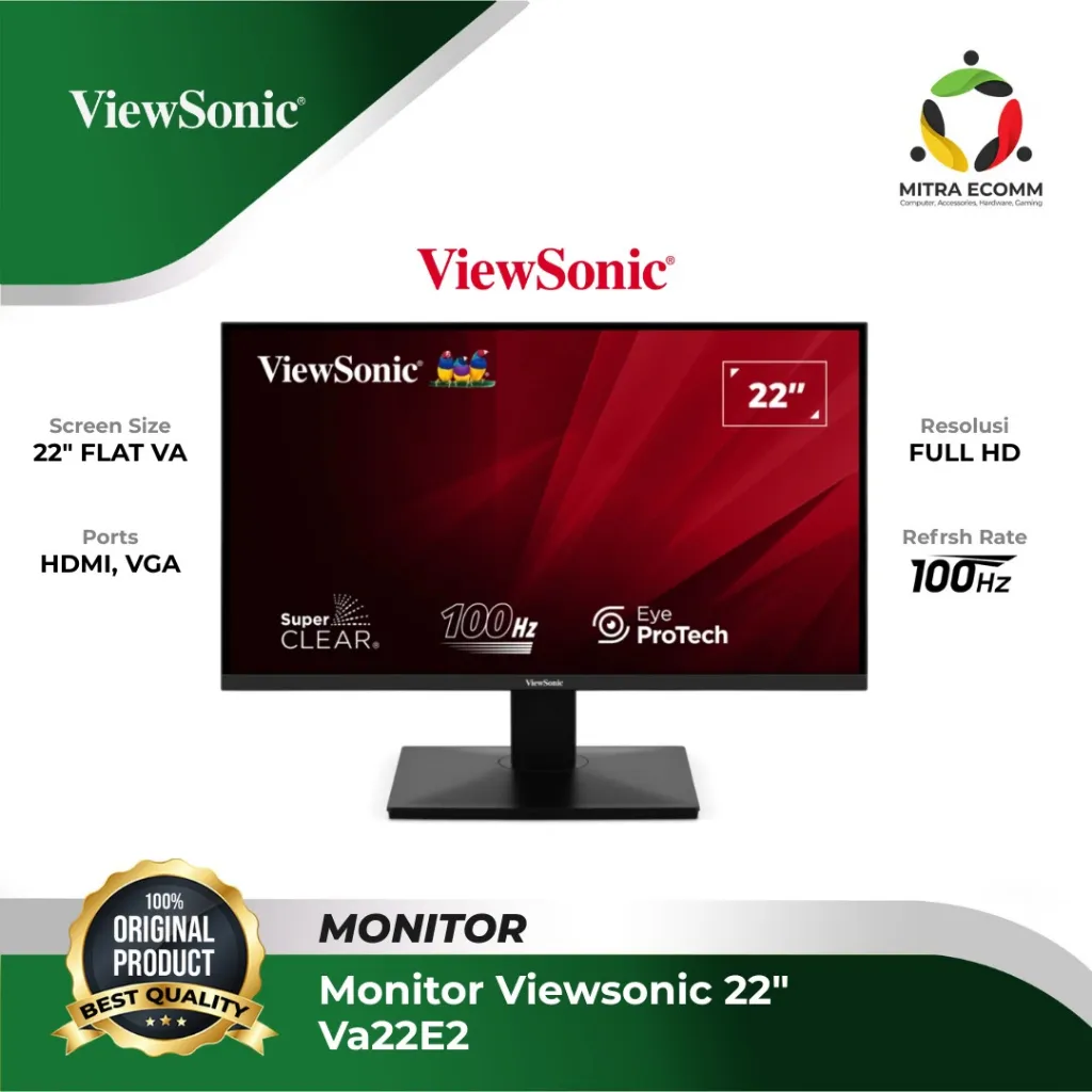 Monitor ViewSonic 22" VA22E2-H VA FHD 100Hz - Garansi Resmi