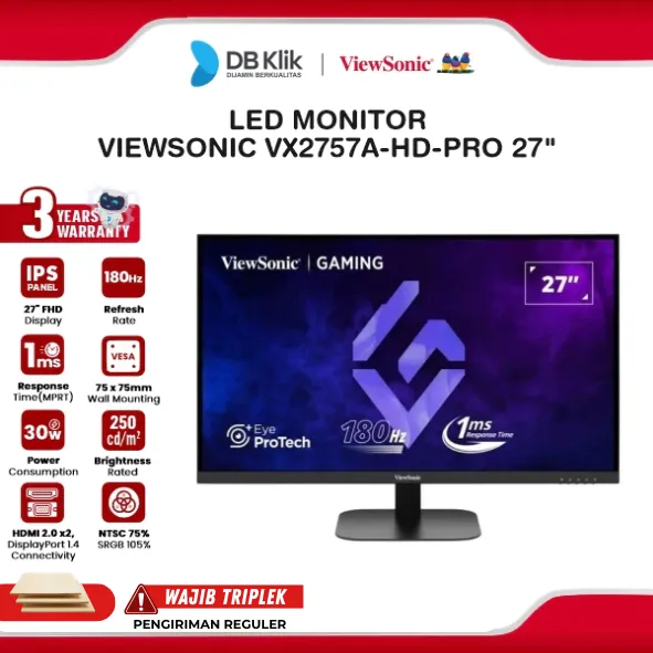 Monitor Gaming ViewSonic VX2757A-HD-PRO 27" FHD IPS 180Hz 1ms AMD FreeSync + NVIDIA G-Sync HDMI DP