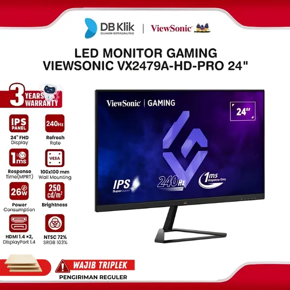 Monitor Gaming ViewSonic VX2479A-HD-PRO 24" FHD IPS 240Hz 1ms AMD FreeSync HDR10 HDMI DP