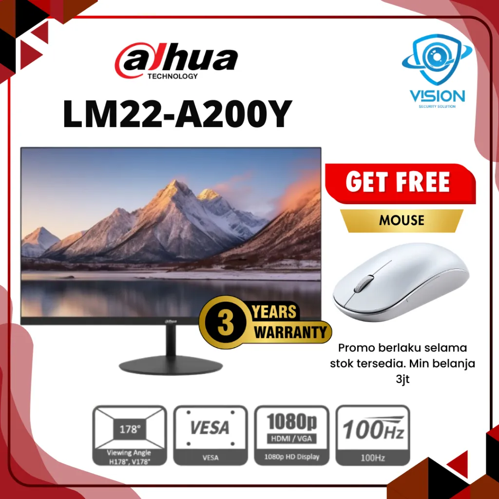 Dahua DHI-LM22-A200Y Monitor LED 22 inch Panel VA Full HD 100Hz HDMI Speaker