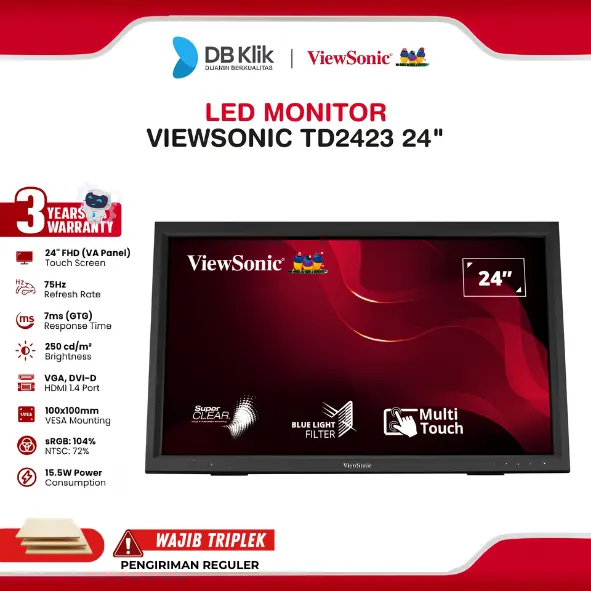 Monitor ViewSonic TD2423 24" FHD VA 75Hz 7ms Built in Speker Touch Screen HDMI VGA