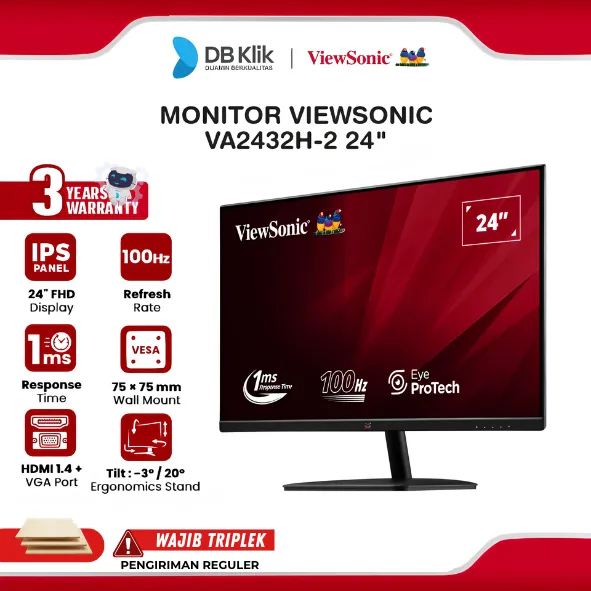 Monitor ViewSonic VA2432H-2 24" FHD IPS 100Hz 1ms HDMI VGA