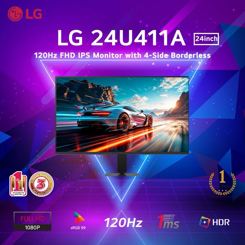 LG 24U411A-B 23.8" IPS Full HD 120Hz monitor with 4-side virtually borderless design, sRGB 99% (Typ.), HDR 10, 1ms MBR