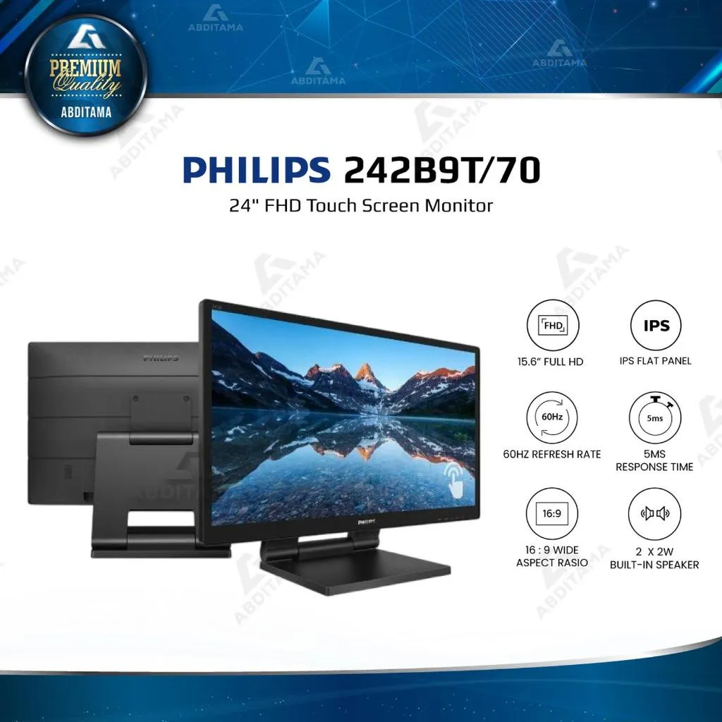 PHILIPS 242B9T 24" IPS FHD 1080p 60Hz VGAx1 DVIx1 HDMI1.4x1 DP1.2x1 USB Touch Speaker