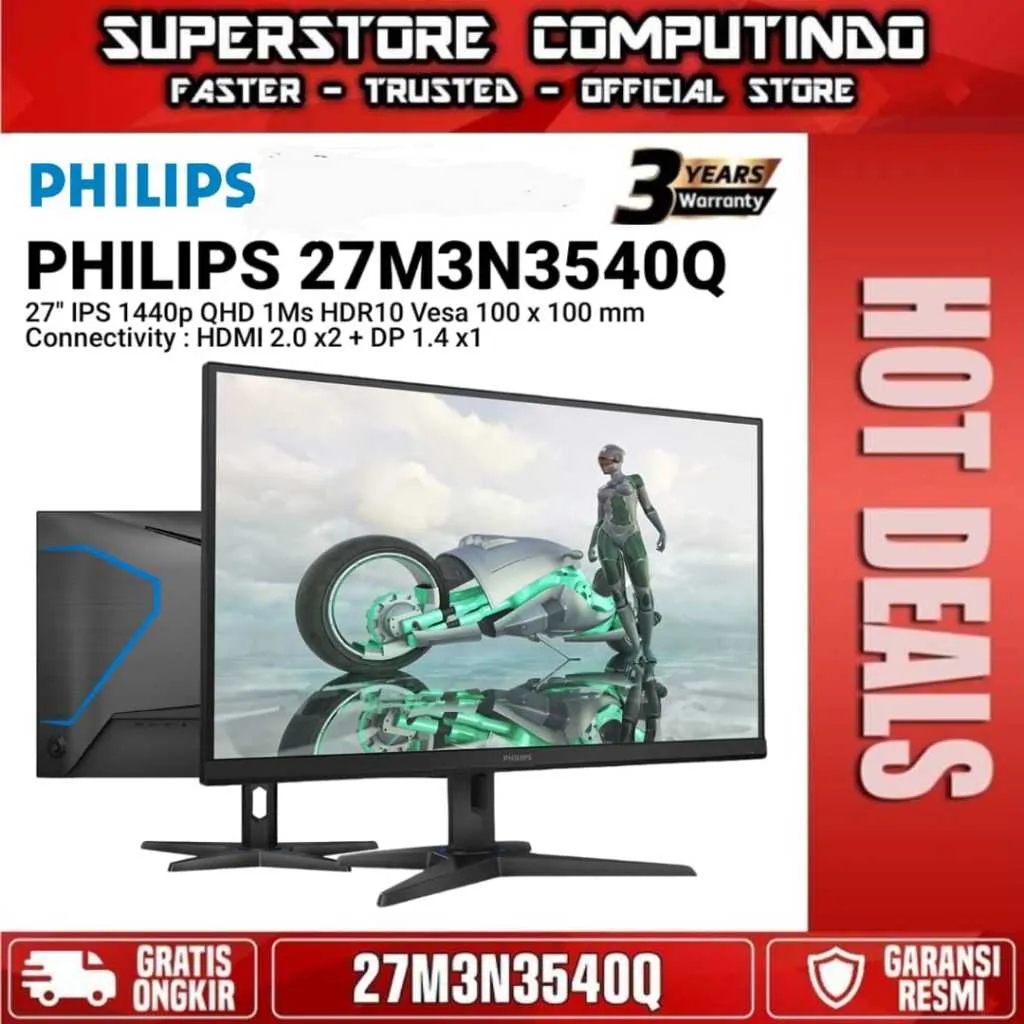 Monitor LED PHILIPS EVNIA 27M3N3540Q 27" IPS 1440p QHD 2K 210Hz OC 1ms HDR10 HDMI 2.0x2 DP 1.4x1 Adaptive sync LowBlue Mode Flicker Free SmartImage Game Mode, Provides Smooth gaming at an overclockable 210Hz refresh rates