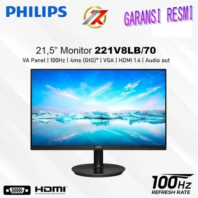 Monitor LED PHILIPS 221V8LB 221V8LB/70 22" 22 INCH FHD 1080p OC to 120Hz VGA HDMI Vesa