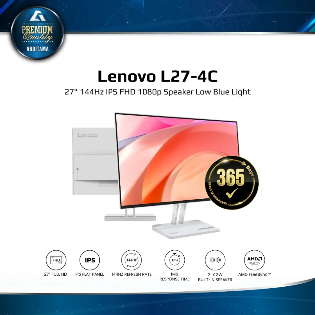 LENOVO L27-4C 27" IPS FHD 1080p 144Hz 1ms 99% sRGB HDMI2.0x1 DP1.4x1 Adaptive Sync Speaker
