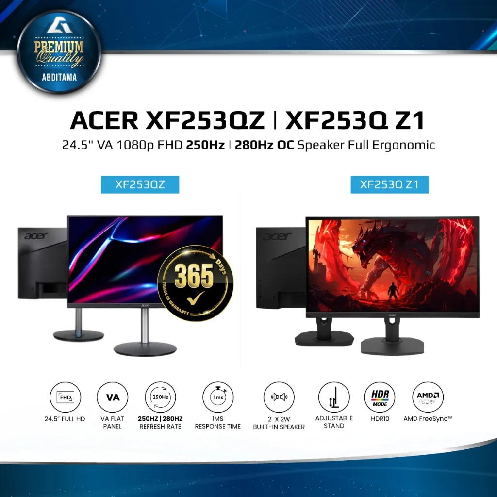 ACER XF253Q Z1 280Hz OC | XF253QZ 250Hz 24.5" VA FHD 1ms HDMIx2 DPx1 Speaker Ergo FreeSync Premium