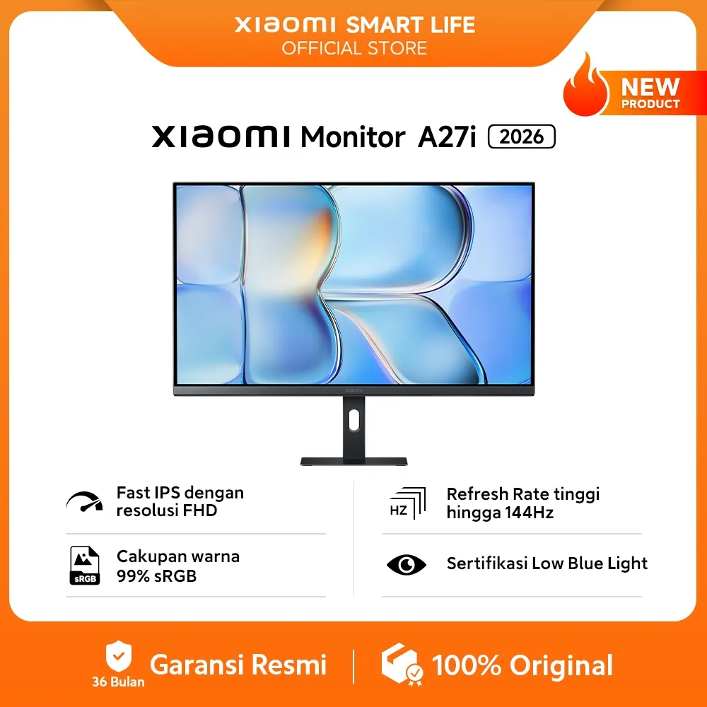 Xiaomi Monitor A27i 2026 | Fast IPS dengan Resolusi FHD  | Refresh Rate Tinggi hingga 144Hz | Cakupan Warna 99% sRGB  | Sertifikasi Low Blue Light | Monitor Xiaomi 27 inch [Xiaomi Official Store]