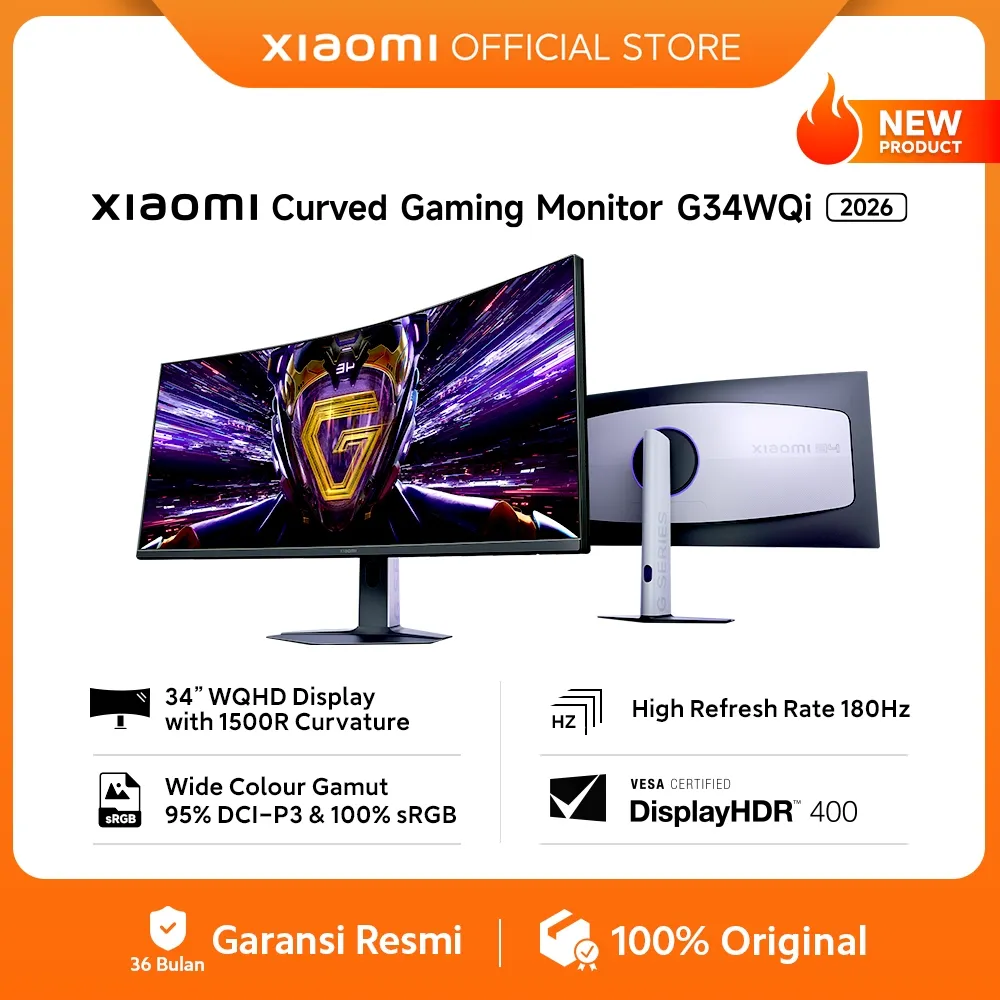 Xiaomi Curved Gaming Monitor G34WQi 2026 | 34' WQHD Display with 1500R Curvature | High Refresh Rate 180Hz | Wide Colour Gamut 95% DCI-P3 & 100% sRGB | VESA Certified HDR400 [Xiaomi Official Store]