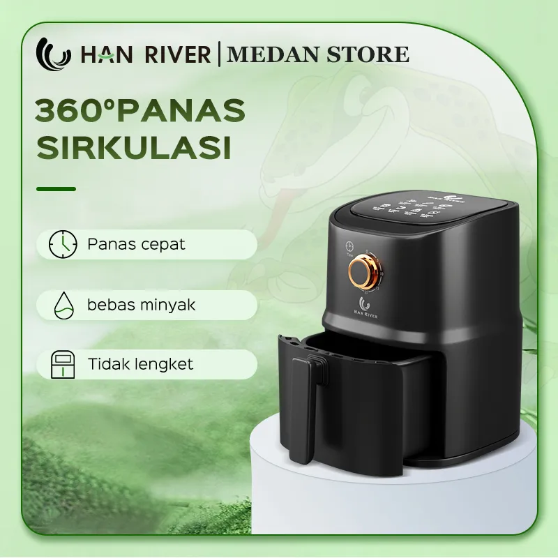 HAN RIVER Medan Air Fryer 3.5L Low Power 500W Pemanasan Termostatik Tombol Putar