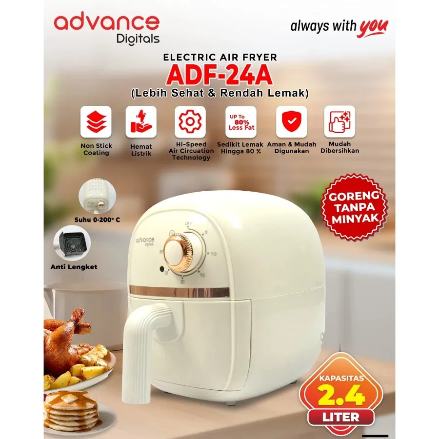 [Free Bubble Wrap]Advance Electric Air Fryer ADF-24A Mesin Penggoreng Tanpa Minyak Garansi Resmi 1 Tahun