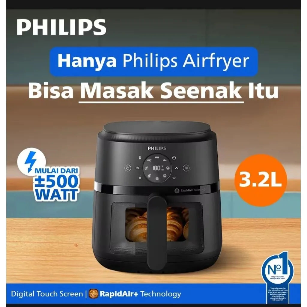 PHILIPS Airfryer low watt  500 watt kapasitas  3, 2. liter NA 210 /00   Air fryer multi fungsi digital layar sentuh