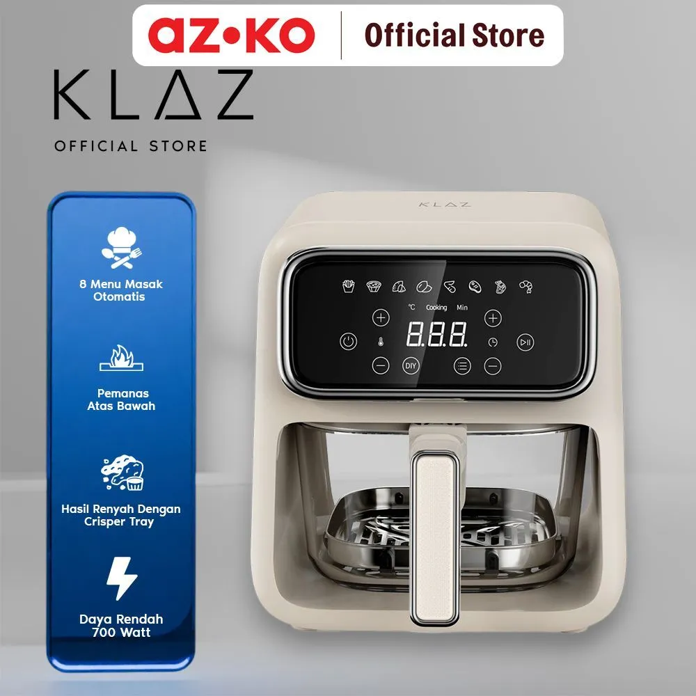 AZKO Klaz 4 ltr Air Fryer Digital Crystal 700 Watt - Putih Digital Air Fryer Penggorengan Tanpa Minyak Healthy Fryer Air Cooker