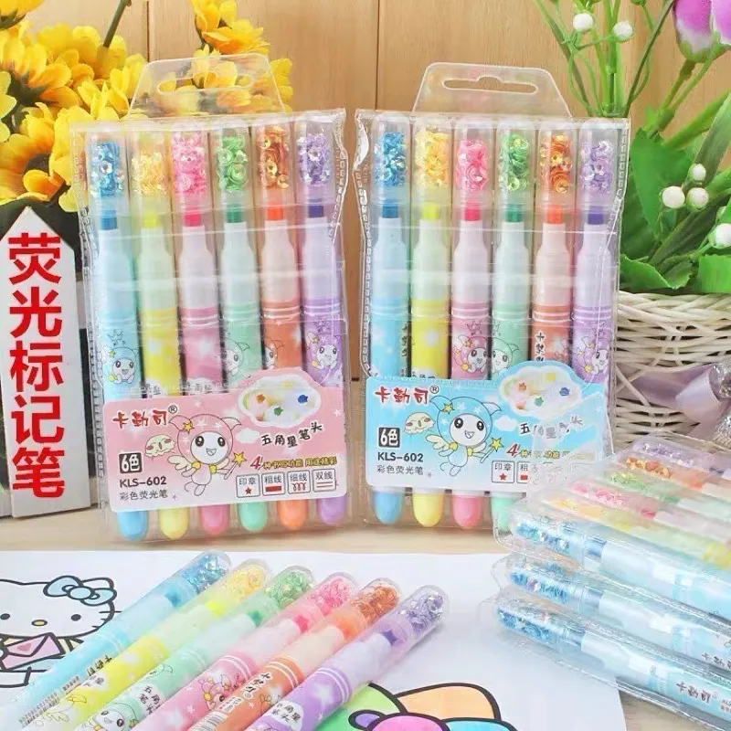 (6 PC) SET STABILO GLITTER | HIGHLIGHTER LUCU UNIK | PERALATAN SEKOLAH