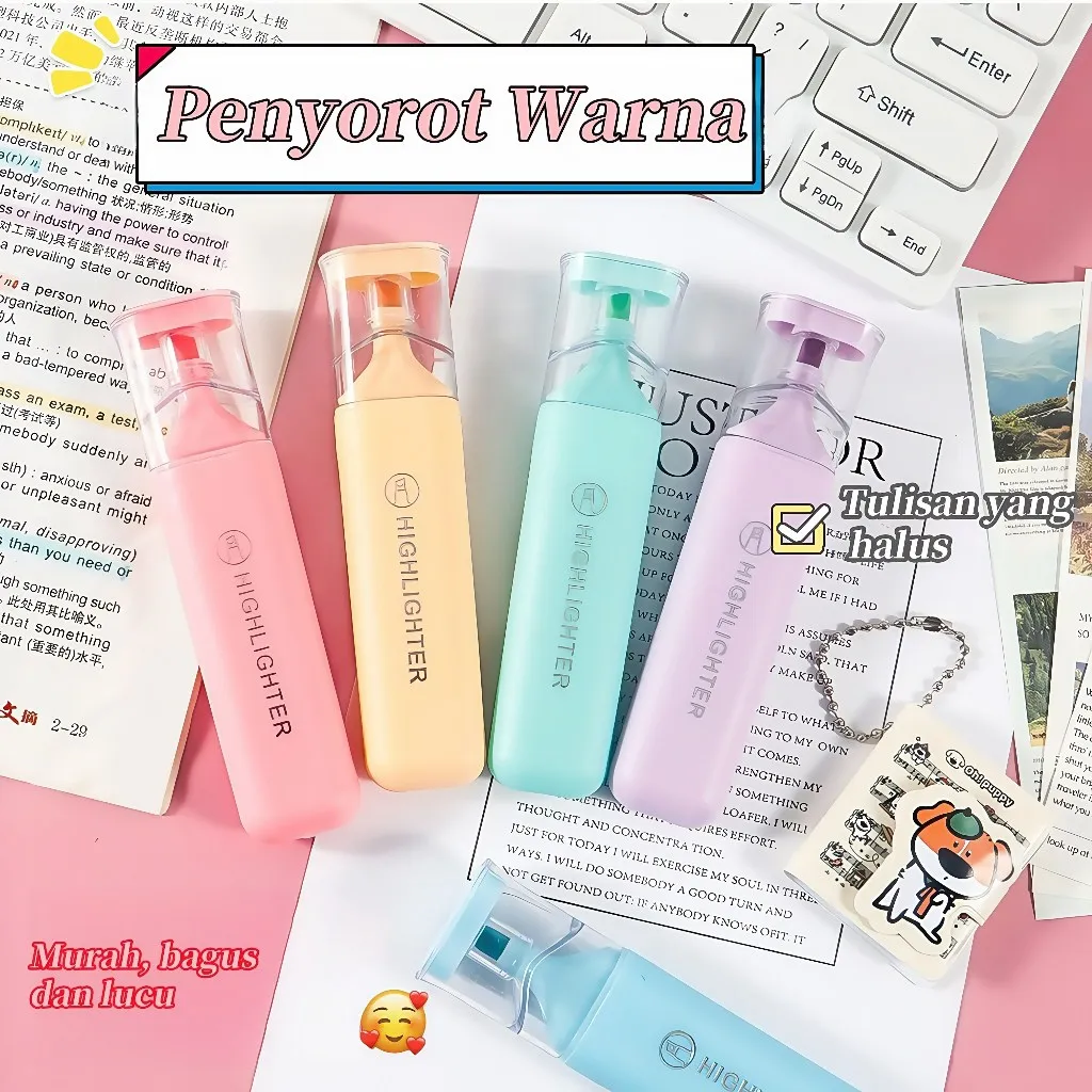 Set 6 Warna Highlighter Fluorescent untuk Menandai, Menulis, dan Mewarnai - Ideal untuk Pelajar dan Pencatat, Tahan Lama dan Cerah