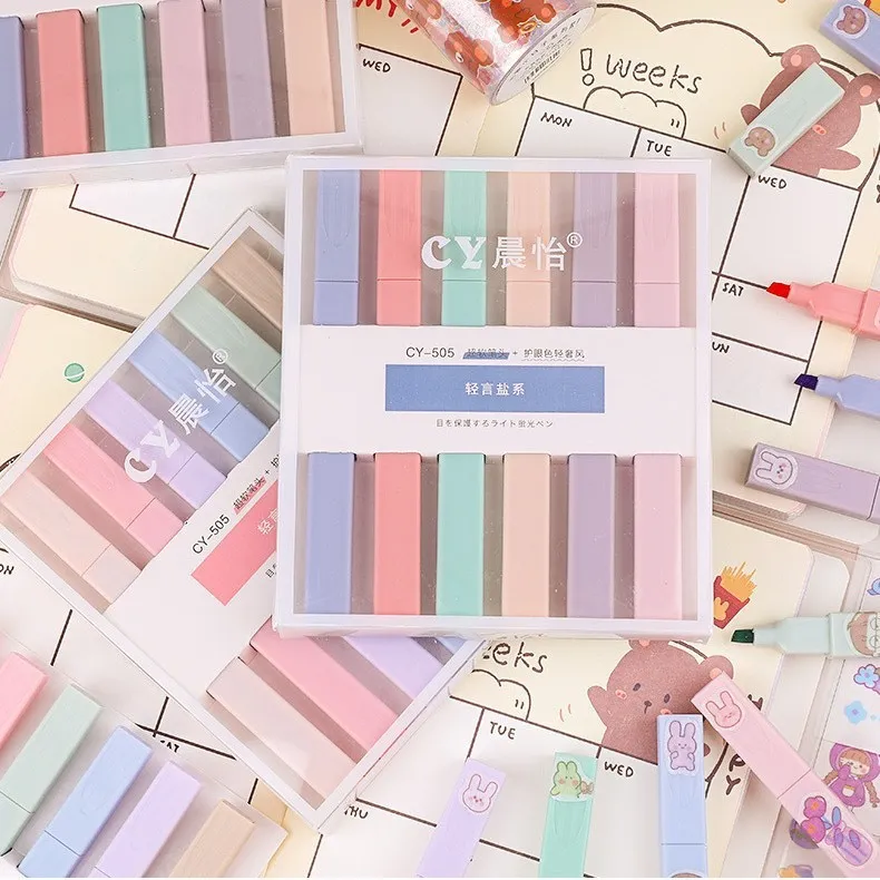 1 Set 6 Pcs Highlighter, Aesthetic Highlighter Warna Soft Lembut Berkualitas Sketch Marker Pen Art Painting Spidol Pastel Warna