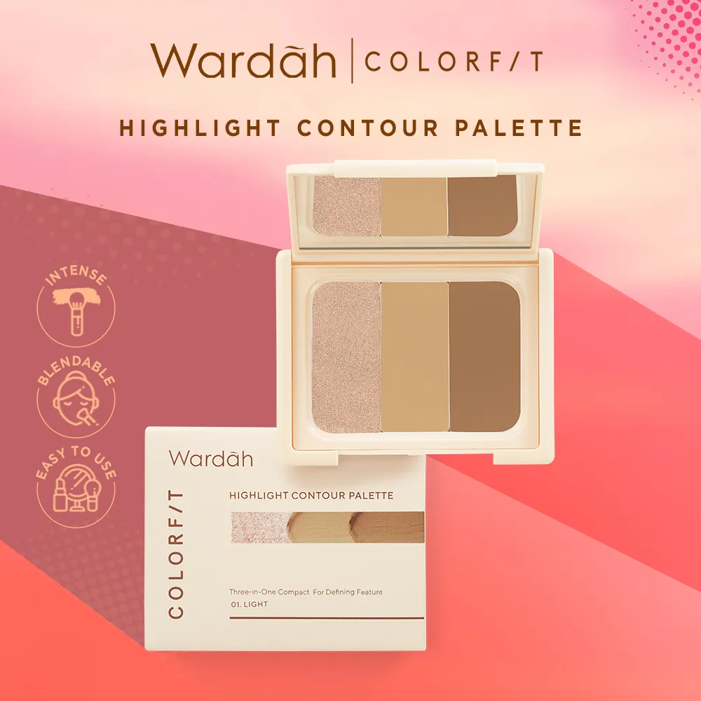WARDAH Highlighter Contour Colorfit Highlight Contour Palette - 3 in 1 Highlighter, Contour, Concealer yang Pigmented, Blendable, Mudah Digunakan - Tahan Lama Hingga 10 Jam - Makeup