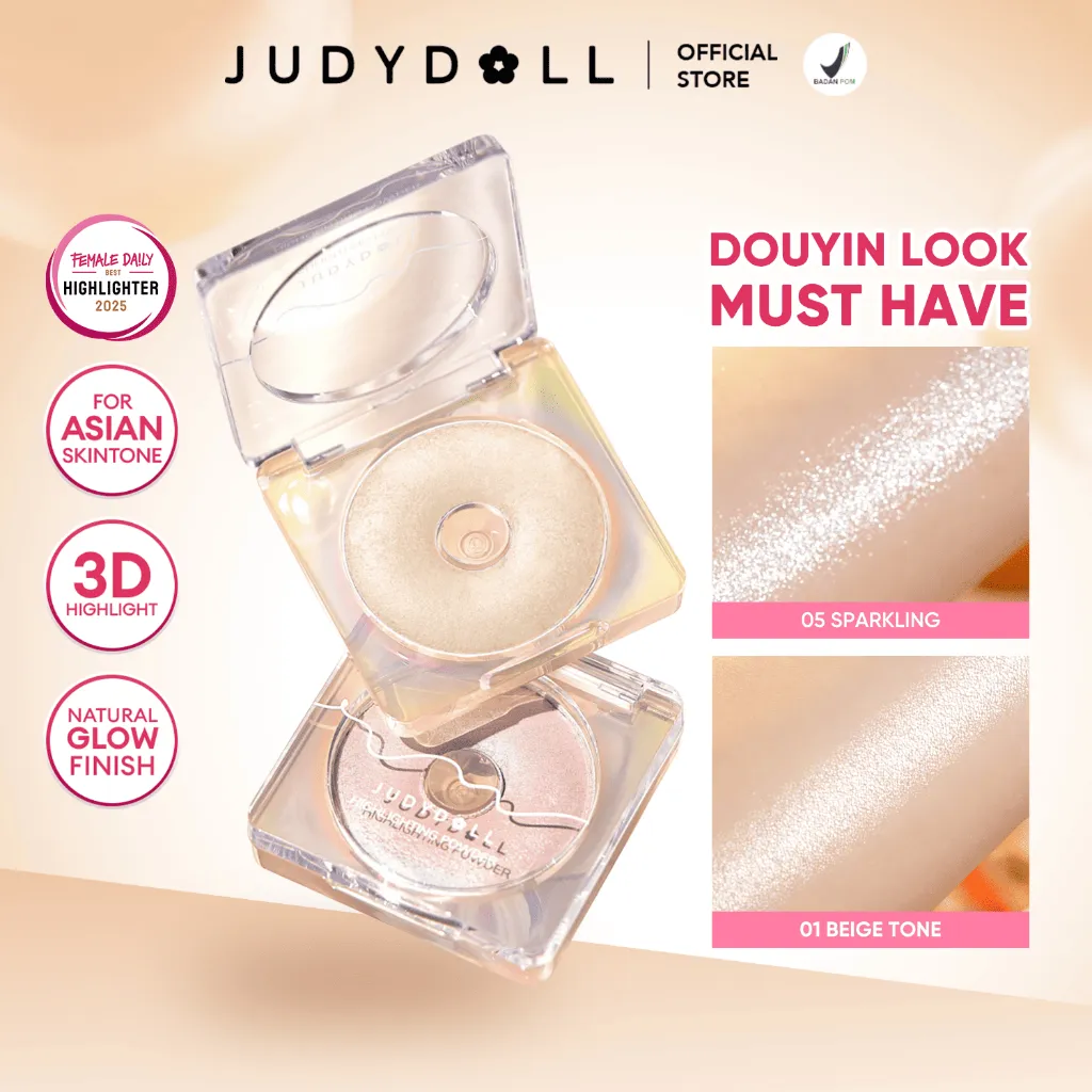 Judydoll Donut Highlighting Powder - 4gr - Highlighter Powder Makeup Douyin Untuk Hasil Highlight 3D & Natural Glow Finish Pada Wajah