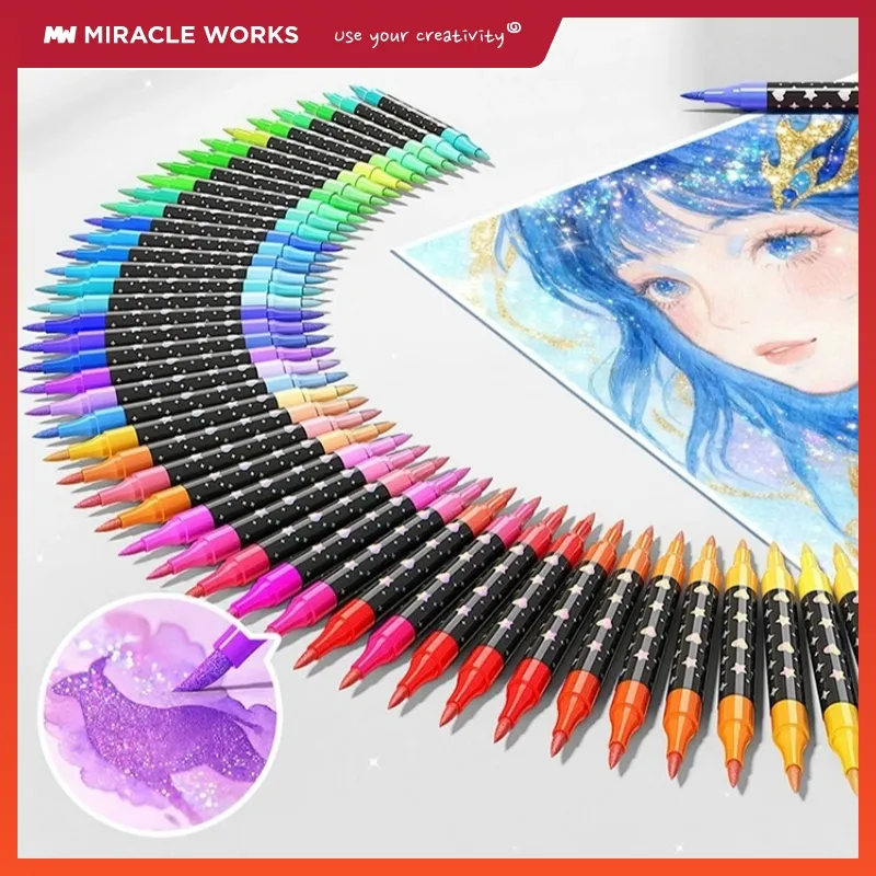MW Glitter Single-tip Dual-tip 12/24/36/48/60/72/96 Warna dengan Kepala Ganda - Penanda Teks Berwarna