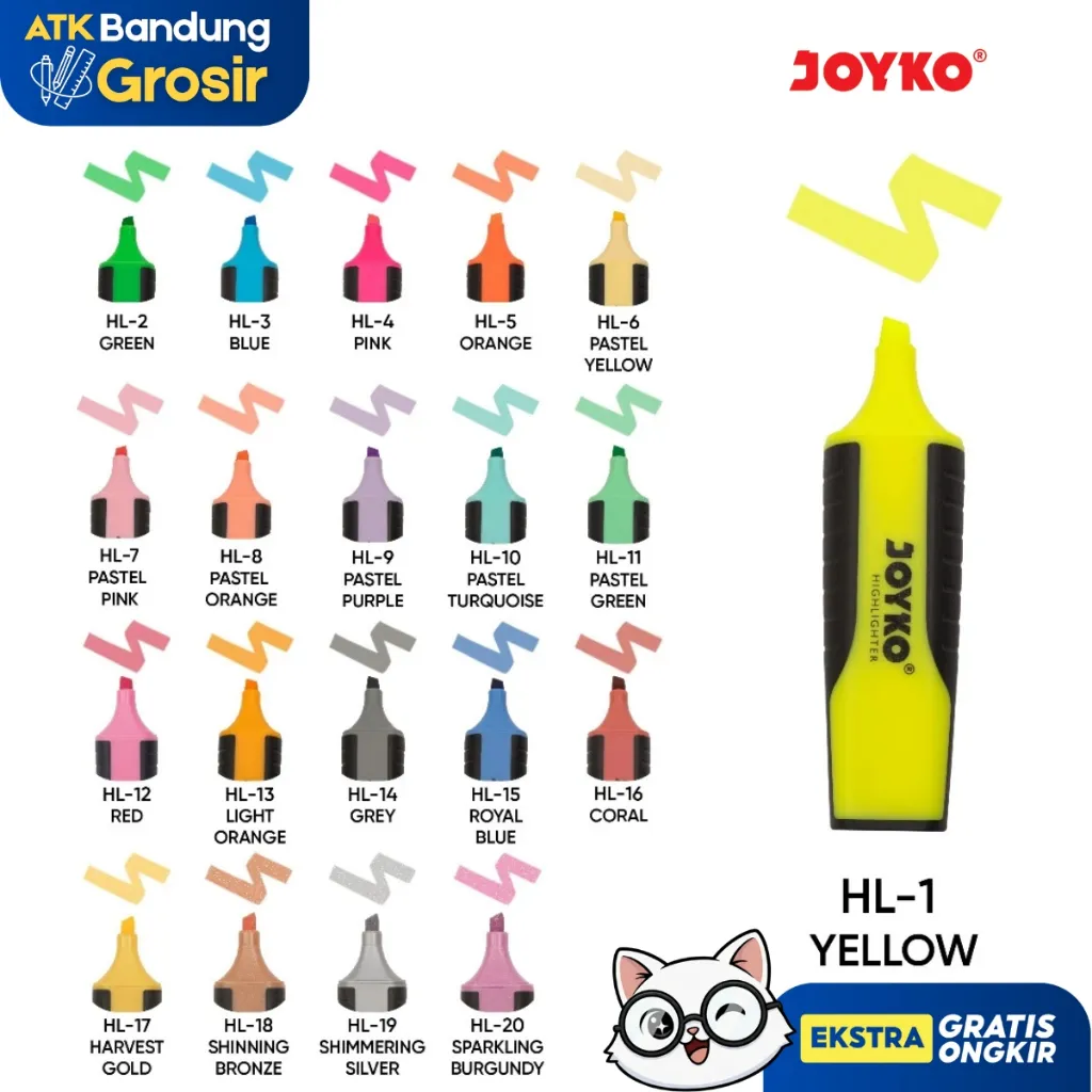 Highlighter Joyko HL-1 ~ 20 Textliner Penanda Berwarna