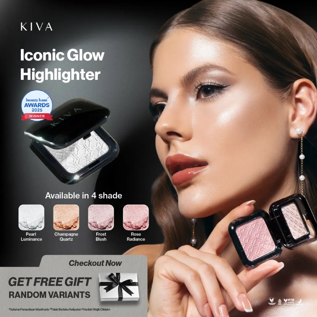 KIVA Iconic Glow Highlighter -  Natural Soft Glow Silk Powdery Texture Ringan Creamy Blendable Buildable Formula Powder Highlighter Tahan Lama BPOM Kosmetik