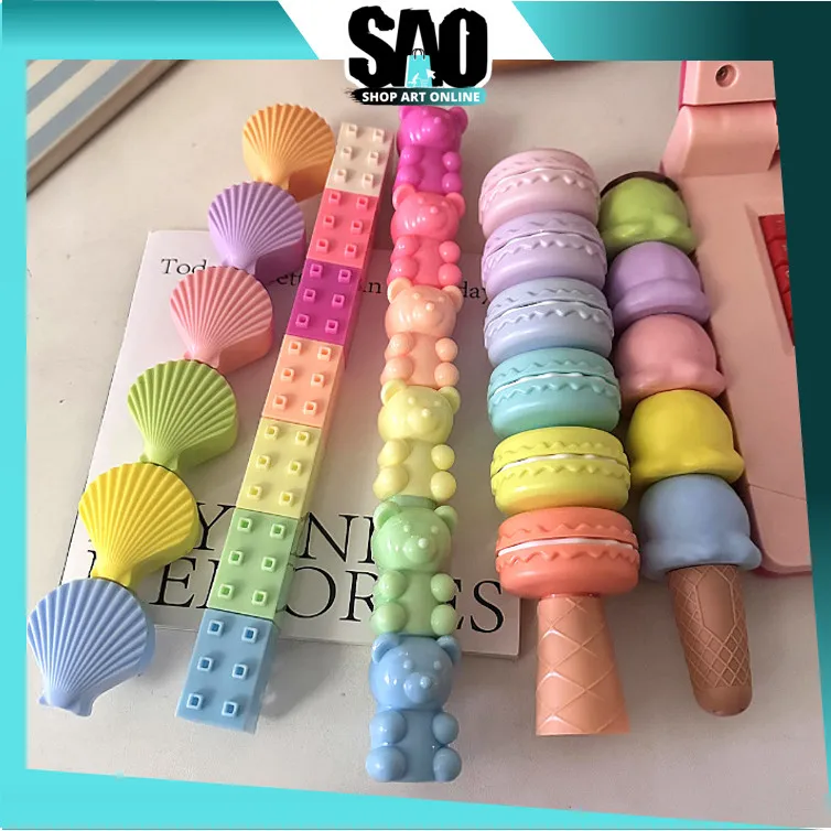 SAO - S6295 Spidol Pastel Lucu Warna Warni / Set Stabilo Pastel Lucu / Textliner Motif Karakter Lucu